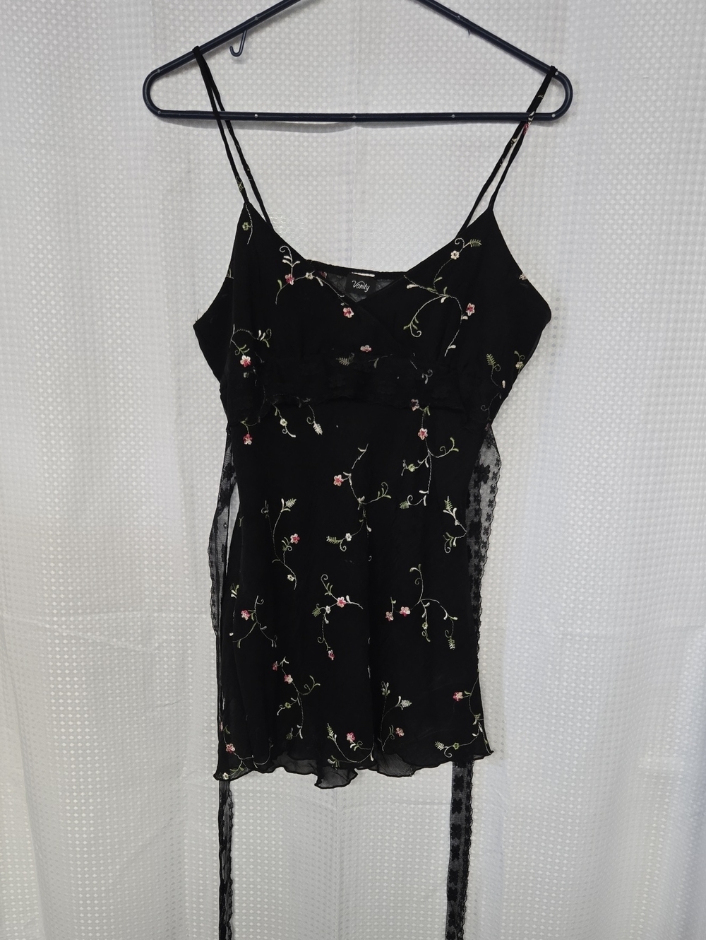Vanity Black Floral Embroidered Chiffon Camisole